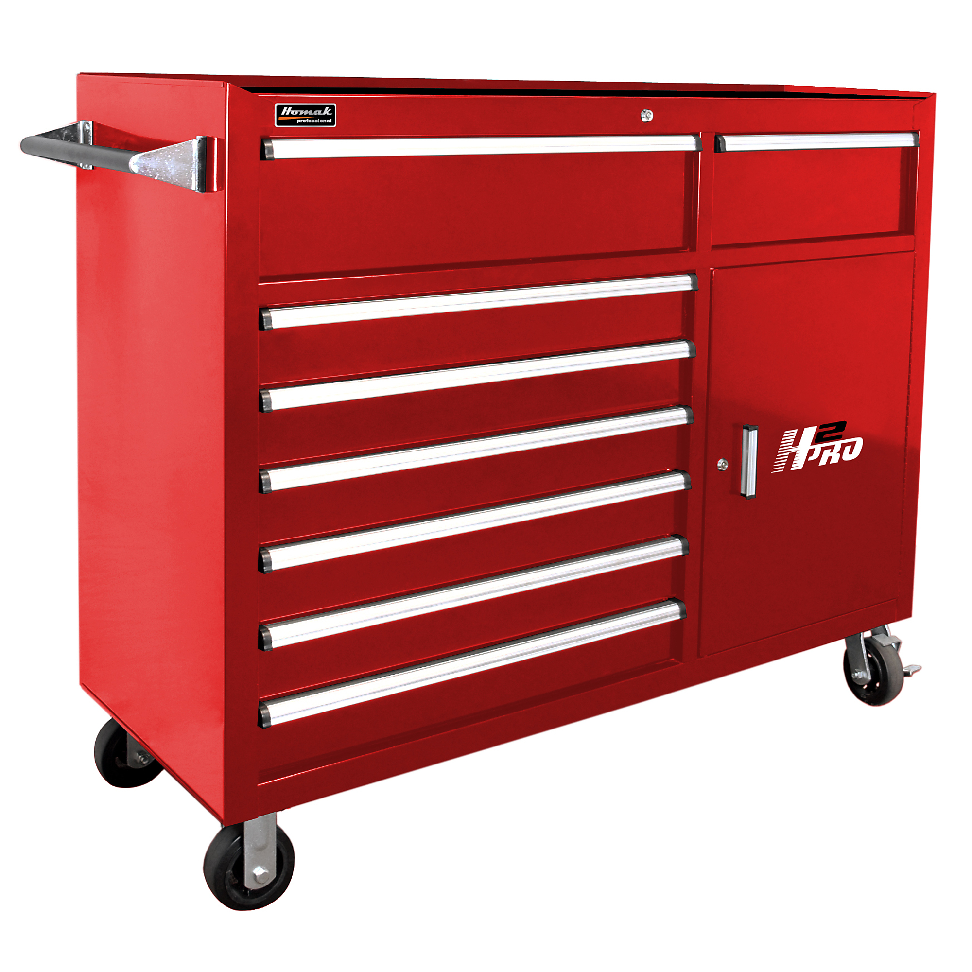 Homak H2PRO Series 56in. 8-Drawer Roller Tool Cabinet with 2 Compartment Drawers, Red, 56 1/4in.W x 22 7/8in.D x 45 7/8in.H, Model# RD04056082